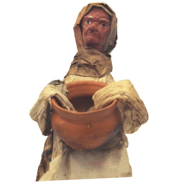 Vintage Mexican Folk Art Paper Mache Sculpture Woman Villager Figurine 10" - Picture 2 of 5